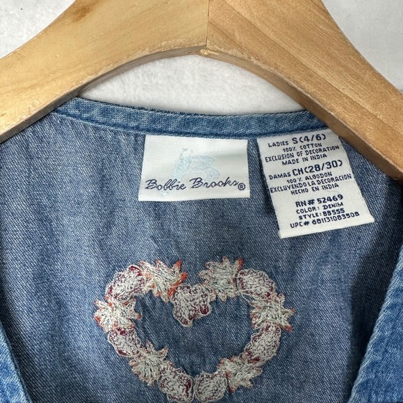 Bobbie Brooks Denim Vest Patchwork Embroidered Farmcore Cottagecore Size S - Picture 5 of 8